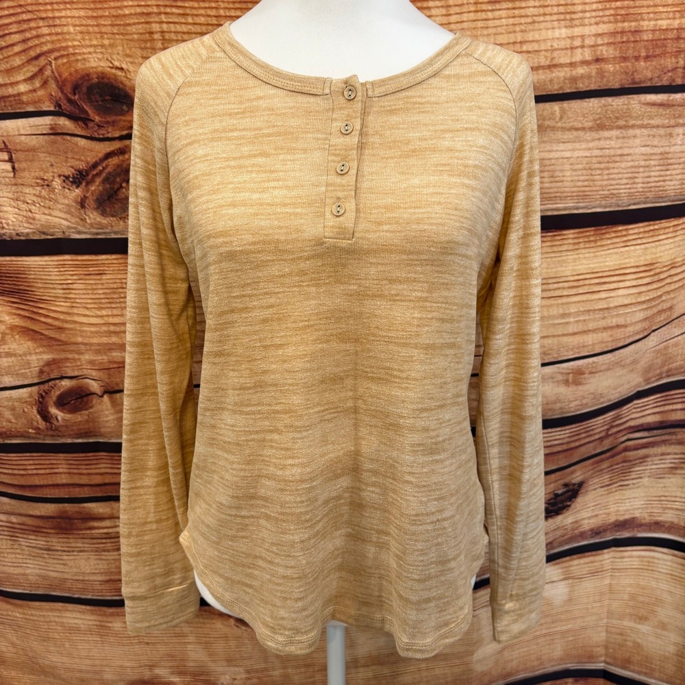 Muk Luks Womens Vintage Tan Soft Long SleevePullover Tee Size S
